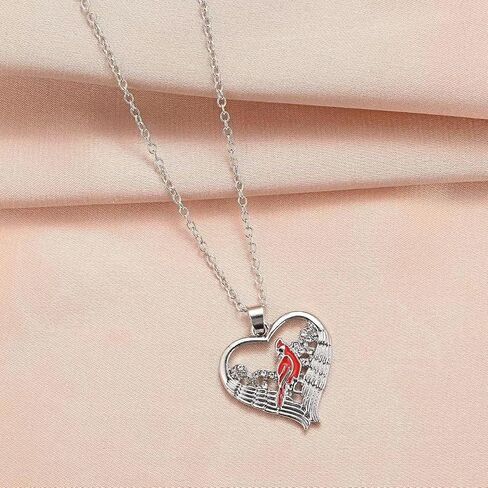 Red Cardinal Necklace Earrings Set Red Bird Cardinal Heart Charm Memorial Pendant Jewelry Gifts for Women in Saudi Arabia