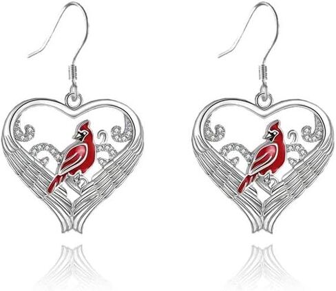 Red Cardinal Necklace Earrings Set Red Bird Cardinal Heart Charm Memorial Pendant Jewelry Gifts for Women in Saudi Arabia