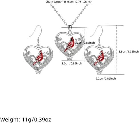 Red Cardinal Necklace Earrings Set Red Bird Cardinal Heart Charm Memorial Pendant Jewelry Gifts for Women in Saudi Arabia