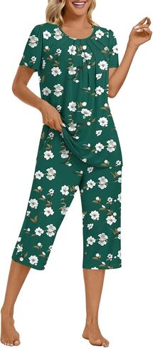 Anymeet Women's Pajamas Set Soft Short Sleeve Top with Pants 2 Piece Lounge & Sleepwear Set M-3XL in Kuwait