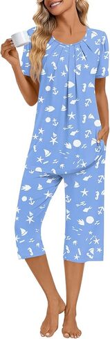 Anymeet Women's Pajamas Set Soft Short Sleeve Top with Pants 2 Piece Lounge & Sleepwear Set M-3XL in Kuwait