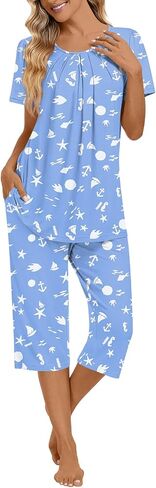 Anymeet Women's Pajamas Set Soft Short Sleeve Top with Pants 2 Piece Lounge & Sleepwear Set M-3XL in Kuwait