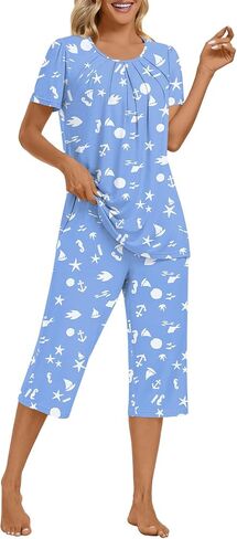 Anymeet Women's Pajamas Set Soft Short Sleeve Top with Pants 2 Piece Lounge & Sleepwear Set M-3XL in Kuwait