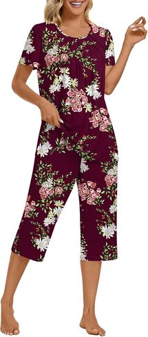 Anymeet Women's Pajamas Set Soft Short Sleeve Top with Pants 2 Piece Lounge & Sleepwear Set M-3XL in Kuwait