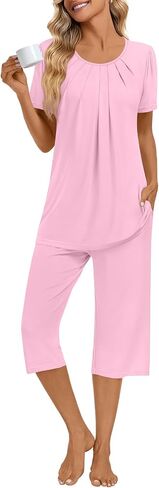 Anymeet Women's Pajamas Set Soft Short Sleeve Top with Pants 2 Piece Lounge & Sleepwear Set M-3XL in Kuwait