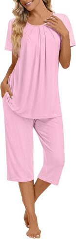 Anymeet Women's Pajamas Set Soft Short Sleeve Top with Pants 2 Piece Lounge & Sleepwear Set M-3XL in Kuwait