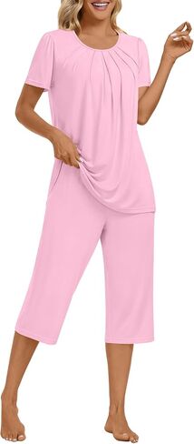 Anymeet Women's Pajamas Set Soft Short Sleeve Top with Pants 2 Piece Lounge & Sleepwear Set M-3XL in Kuwait