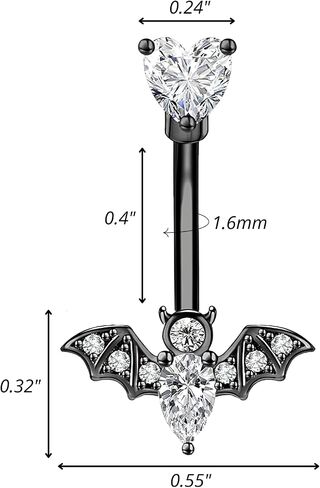 SHINYY Belly Button Bat Ring for Women Surgical Steel Cubic Zirconia Navel Body Piercing in Kuwait