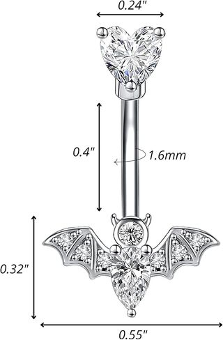 SHINYY Belly Button Bat Ring for Women Surgical Steel Cubic Zirconia Navel Body Piercing in Kuwait