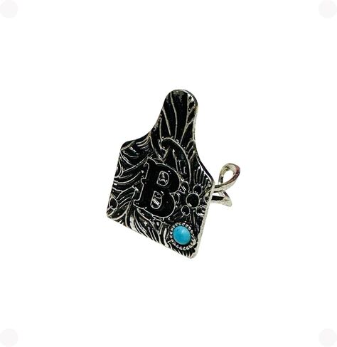 Western Boho Cattle Tag Shape Letter A-Z with Turquoise Initial Monogram Adjustable Ring in Saudi Arabia