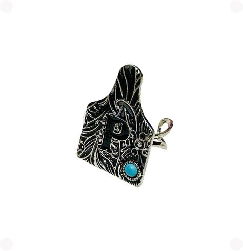 Western Boho Cattle Tag Shape Letter A-Z with Turquoise Initial Monogram Adjustable Ring in Saudi Arabia