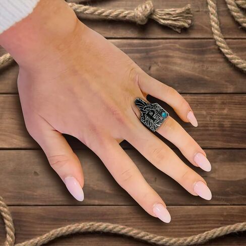 Western Boho Cattle Tag Shape Letter A-Z with Turquoise Initial Monogram Adjustable Ring in Saudi Arabia
