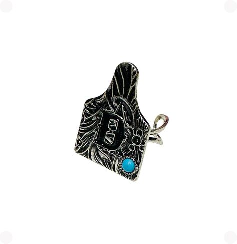 Western Boho Cattle Tag Shape Letter A-Z with Turquoise Initial Monogram Adjustable Ring in Saudi Arabia