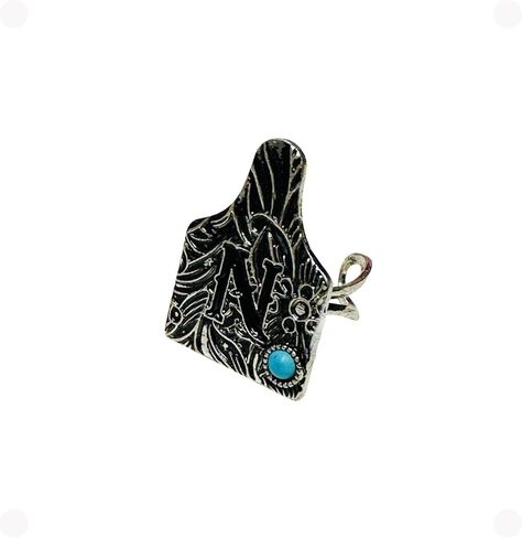 Western Boho Cattle Tag Shape Letter A-Z with Turquoise Initial Monogram Adjustable Ring in Saudi Arabia