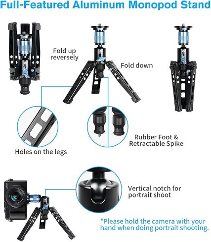 SIRUI Camera Monopod with Feet,74"/188cm Aluminum Travel Monopod with Tripod Base, Lightweight Portable Video Monopod with Pan Tilt Fluid Head for DSLR Camera Camcorder, Max Load 17.6lb/8kg, AM-MDP02 in Saudi Arabia