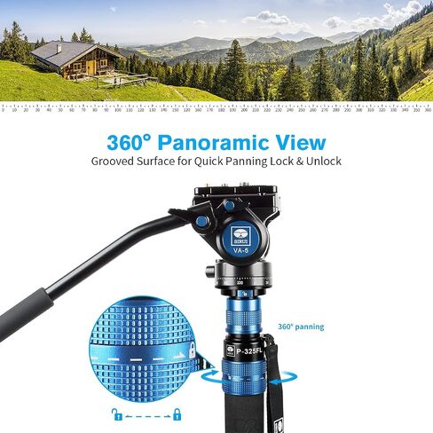 SIRUI Camera Monopod with Feet,74"/188cm Aluminum Travel Monopod with Tripod Base, Lightweight Portable Video Monopod with Pan Tilt Fluid Head for DSLR Camera Camcorder, Max Load 17.6lb/8kg, AM-MDP02 in Saudi Arabia
