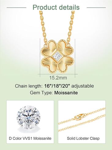 FWM Gold Plated Moissanite Necklace for Women, 925 Sterling Silver Dainty North Star/Flower Pendant Necklaces, Minimalist Jewelry, 16"/18"/20" Adjustable, Anniversary, Birthday Gifts in Kuwait