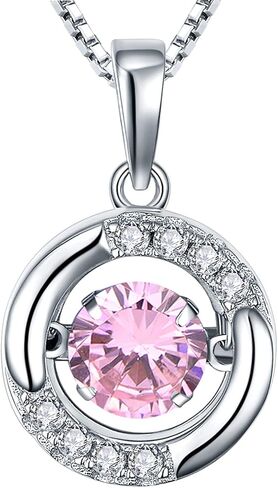 YL Halo Necklace 925 Sterling Silver Solitaire Pendant Round Birthstone Jewelry for Women in Kuwait
