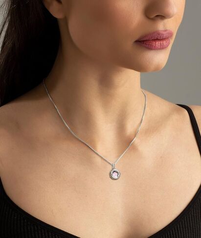 YL Halo Necklace 925 Sterling Silver Solitaire Pendant Round Birthstone Jewelry for Women in Kuwait