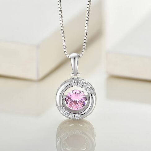 YL Halo Necklace 925 Sterling Silver Solitaire Pendant Round Birthstone Jewelry for Women in Kuwait