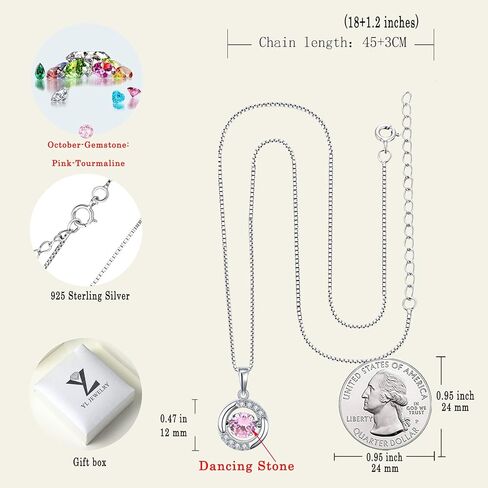 YL Halo Necklace 925 Sterling Silver Solitaire Pendant Round Birthstone Jewelry for Women in Kuwait