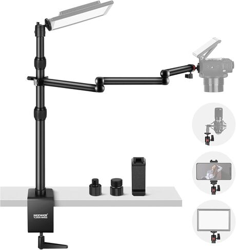 NEEWER Heavy Duty Camera Desk Mount Stand with Flexible Arm, Overhead Desktop Mounting Stand with Ball Head, Phone/Tablet Holder for DSLR Camera Ring Light Webcam Selfie Streaming Photography, DS011 in Saudi Arabia