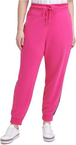 TOMMY HILFIGER SPORT إمرأة وردي قابل للتمدد مضلع Sweatpants الرباط اسكواش Pa كتلة اللون السراويل زائد 3X in Saudi Arabia