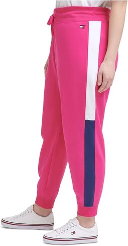 TOMMY HILFIGER SPORT إمرأة وردي قابل للتمدد مضلع Sweatpants الرباط اسكواش Pa كتلة اللون السراويل زائد 3X in Saudi Arabia