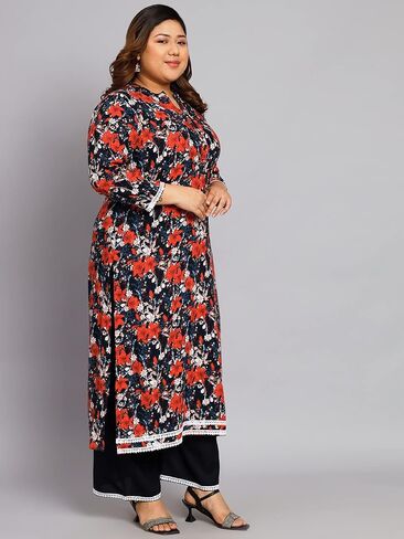 Tissu Women's Plus Size Black & Orange Printed Kurta with Palazzo in Saudi Arabia