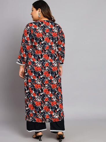 Tissu Women's Plus Size Black & Orange Printed Kurta with Palazzo in Saudi Arabia