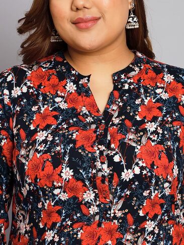 Tissu Women's Plus Size Black & Orange Printed Kurta with Palazzo in Saudi Arabia