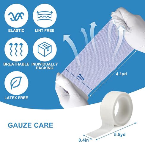 50 Pack Gauze Rolls Bandages, 2 in x 4.1 Yards, Individually Wrapped Breathable Rolled Gauze, Mummy Wraps, Premium First Aid Supplies & Medical Supplies for Wounds in Saudi Arabia