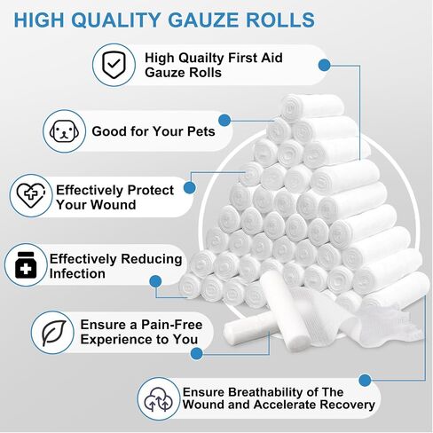 50 Pack Gauze Rolls Bandages, 2 in x 4.1 Yards, Individually Wrapped Breathable Rolled Gauze, Mummy Wraps, Premium First Aid Supplies & Medical Supplies for Wounds in Saudi Arabia