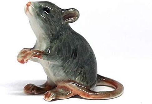 ZOOCRAFT تمثال فأر سيراميكي رمادي حيوان مطلي يدويًا من البورسلين للديكور القابل للتجميع in Kuwait