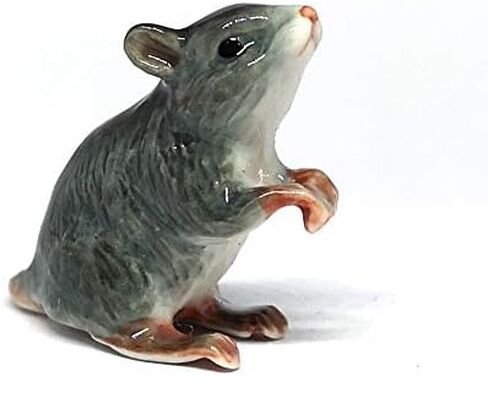 ZOOCRAFT تمثال فأر سيراميكي رمادي حيوان مطلي يدويًا من البورسلين للديكور القابل للتجميع in Kuwait