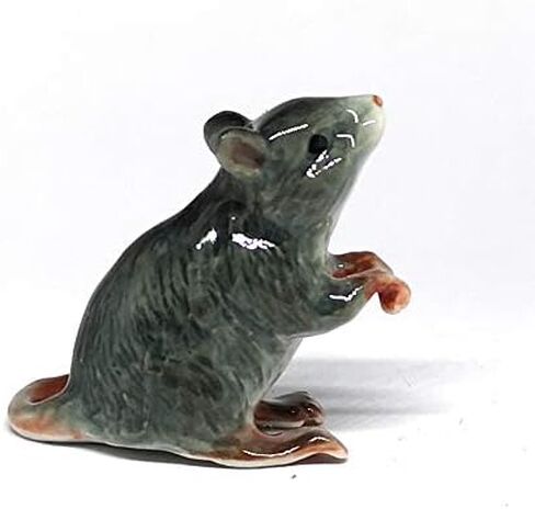 ZOOCRAFT تمثال فأر سيراميكي رمادي حيوان مطلي يدويًا من البورسلين للديكور القابل للتجميع in Kuwait