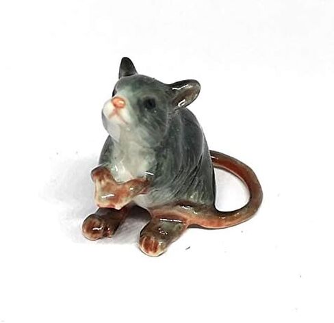 ZOOCRAFT تمثال فأر سيراميكي رمادي حيوان مطلي يدويًا من البورسلين للديكور القابل للتجميع in Kuwait