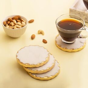 Coasters Set of 4 - Luxury Marble Round Coasters with Gold Trim, 4 Inch Dimensions - Elegant Bar Decor and Accessories, Perfect for Upscale Home and Dining Experience