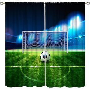 Sports Curtains for Boys,Cartoon Colourful Pigment Sports Games Football Basketball Rugby Baseball Window Drapes Print for Kids Nursery Children Toddlers Bedroom Bathroom 42x45in（No Blackout）
