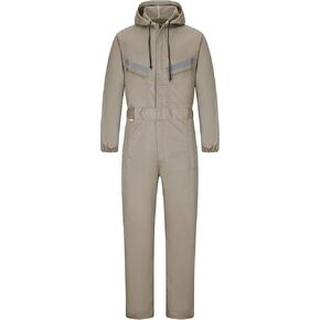 Mens Work Coveralls Mechanic Hooded Overall Workwear Jumpsuits Long Sleeve Hi Viz Coverall with Zippers, Grey, XXL