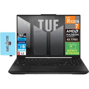 ASUS TUF A16 Gaming Laptop, 16" 165Hz WUXGA Display (AMD Ryzen 7 7735HS 8-Core, 64GB DDR5 4800MHz RAM, 1TB PCIe SSD, Radeon RX 7700S, Windows 10 Pro) with Dockztorm Hub