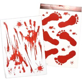 Bloody Halloween Window Clings, Scary Footprints and Handprint Decals, Haunted House Props, 12.75 and 16.5 Inches