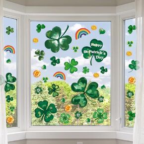 St Patricks Day Window Clings Decorations Extra Large Shamrock Window Stickers for Glass Windows, Good Luck Clover Window Decal for Home Party