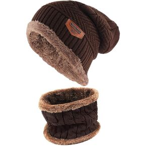 Winter Beanie Hat, Warm Thick Knitted Cap Scarf Set Warm Knit Hats Snow Cable Knit Hat for Men Women