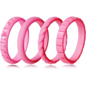 Stackable Silicone Wedding Bands for Her Comfortable Braided Thin Rubber Wedding Rings for Women-Promise Rings for Her-4 Rings