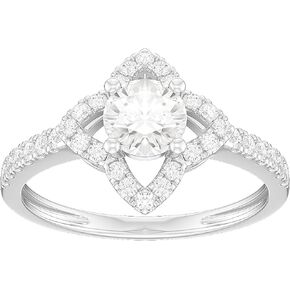 14k White Gold Smooth Four-Point Star Halo Simulated Diamond or Genuine Moissanite Promise Engagement Ring