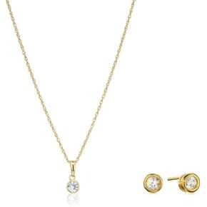 Girls' Petite 18k Yellow Gold Plated Sterling Silver Birthstone Stud Earrings and 16" Pendant Necklace Jewelry Set