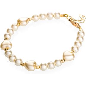 Crystal Dream Elegant Heart Gold Beads Luxury 14KT Gold-Filled Baby Girl Bracelet with Ivory European Simulated Pearls (BHII)