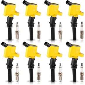 ENA Yellow Ignition Coil Pack & Platinum Spark Plug for DG508 FD503 SP479 Compatible with Lincoln Ford Mustang F150 Econoline Excursion Expedition E150 E250 E350 F250 F350 4.6L 5.4L 6.8L Set of 8