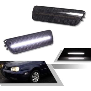 GTINTHEBOX Smoked Lens Front Bumper White Led Side Marker Light Compatible with 1999-2005 Volkswagen MK4 Golf GTI R32 Rabbit Jetta, Replace OEM Sidemarker Lamps